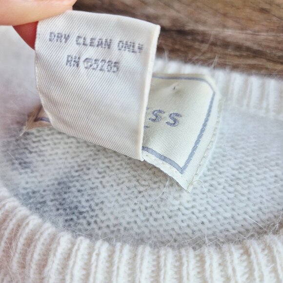 Vintage'90s Express Tricot Floral Rabbit Hair Blend Short Sleeve Sweater Ivory - Picture 8 of 11